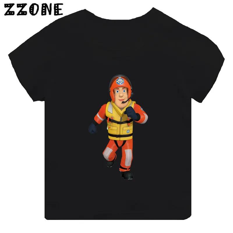 Hot Sale Fireman Sam Print Cartoon Kids Tshirt Funny Girls Clothes Baby Boys Black Short Sleeve T shirt Children TopsTH2450