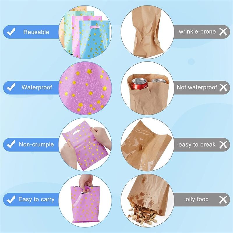 60 шт., пластиковые маленькие подарочные пакеты, красочные пакеты со звездным лакомством, сумка для конфет и печенья с ручкой для Рождества, Хэллоуина, дня рождения, свадьбы, вечеринки