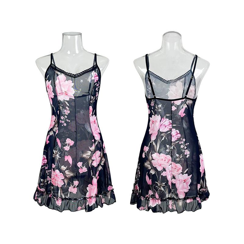 Пижамы сексуальные сетчатые пижамы женские принты юбки на подтяжках прозрачная одежда