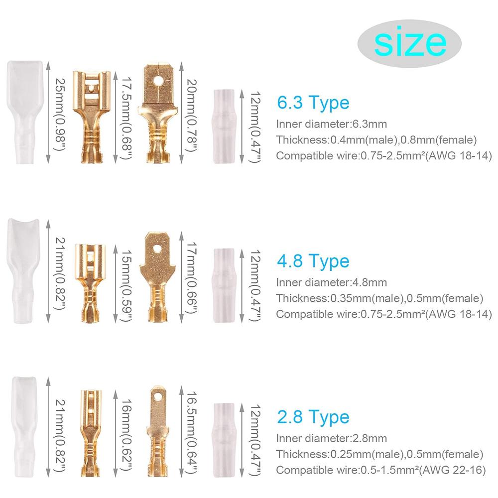 270Pcs 2.8/4.8/6.3mm Insulated Male Female Wire Connector Electrical Crimp Terminals Termin Spade Connectors Assorted Kit Box