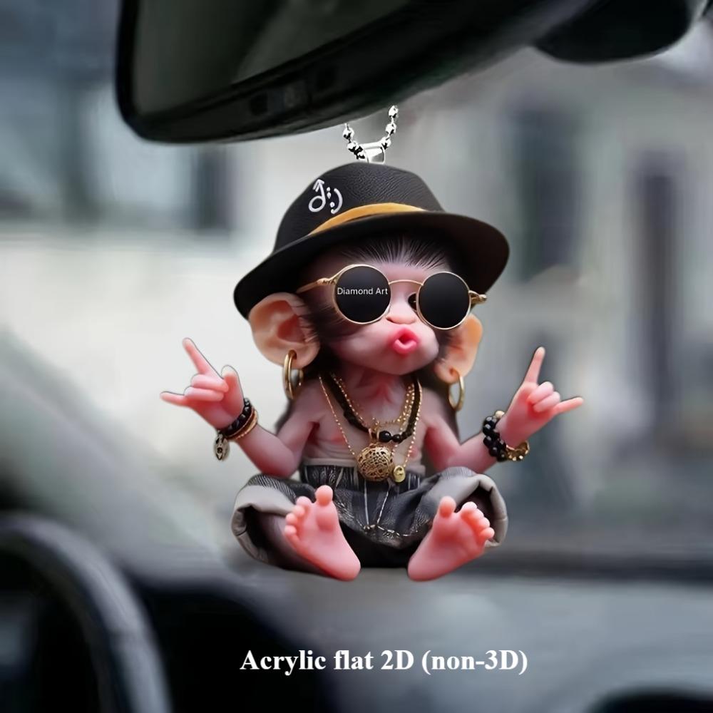 Acrylic Flat 2D Hooded Monkey Car Pendant Is for Holiday, Valentine's Day and Christmas Decorations, and Is a Gift for Couples, Homes and Accessories