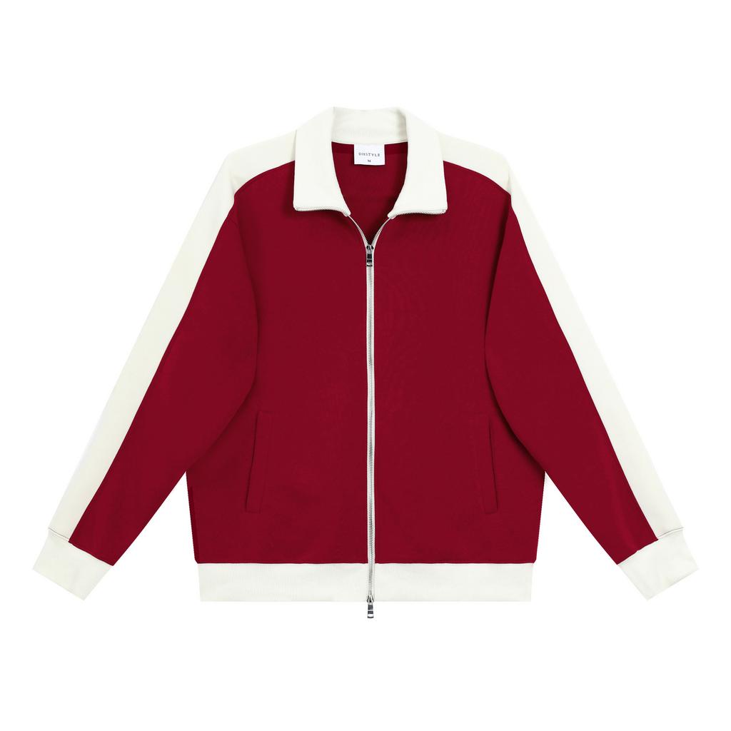 Heavyweight 380gsm Fleece Hoodie Men Stand Collar Contrast Double Zipper Cardigan Casual Pullover