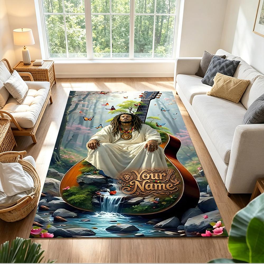 Bob Marley Customizable Name Area Rug Suitable for Balcony Game Room Study room Entryway Anti-slip Rug Anime Office Decor