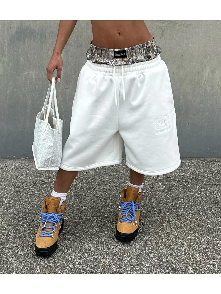 Американский новый стиль Harajuku камуфляжные шорты с двойным верхом для мужчин и женщин в стиле хип-хоп с высокой талией уличные спортивные хлопковые брюки