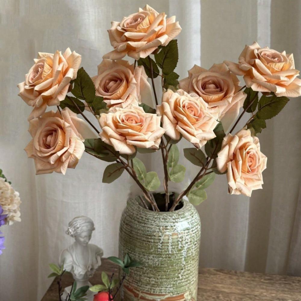 6 шт. искусственных цветов розы цвета мокко, реалистичный стебель, искусственная шелковая роза, 67 см, букет для самостоятельного оформления свадьбы, домашнего декора, центрального украшения отеля, Дня святого Валентина, Дня матери