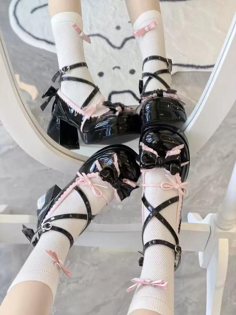 Женские туфли на высоком каблуке с ремешком крест-накрест, туфли-лодочки Мэри Джейн, для вечеринки, свадьбы, косплея, бежевые, синие, с бантом, принцесса, косплей, обувь Лолита 2025