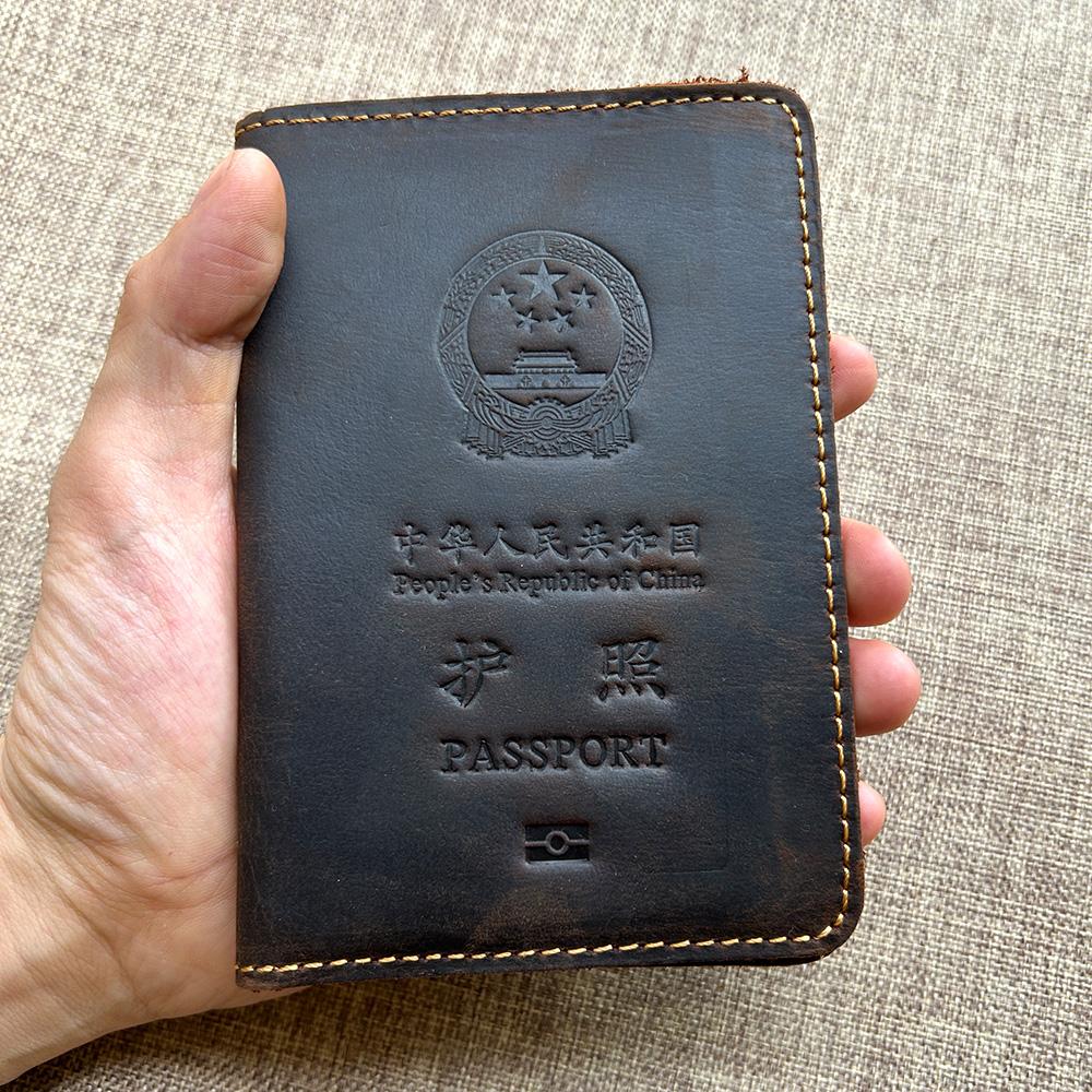 Leather China Passport Cover Men 100% Leather Chinese Passport Holder