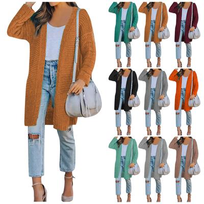 Женский осенне-зимний однотонный свободный вязаный свитер, пальто средней длины, свитер