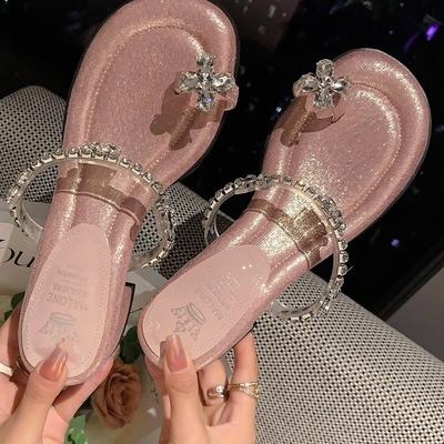 Французские розовые стразы на толстом каблуке, классные тапочки для женщин, носят 2024 год, новый сказочный стиль, красивые сандалии с юбкой летом