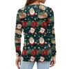 Women's Fashion Casual V-Neck Long Sleeve Decorative Button Christmas Print Top