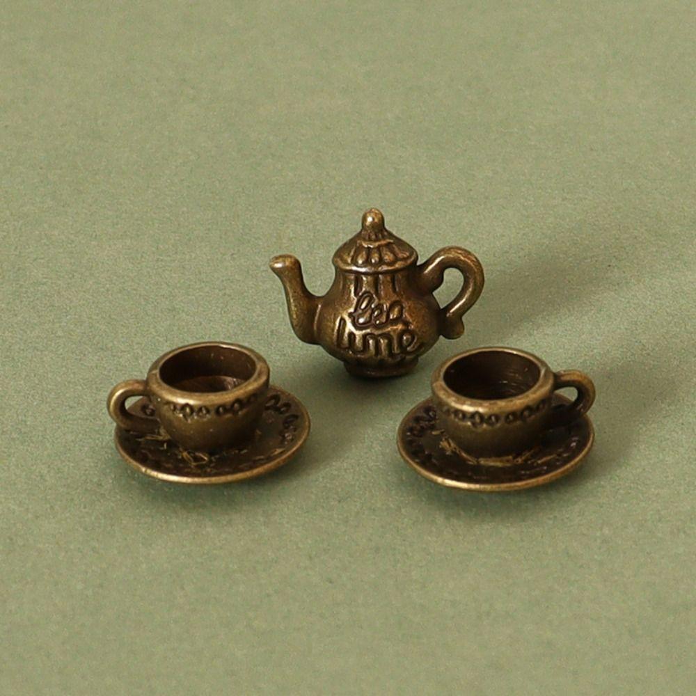 3 Colors Dollhouse Miniature Tea Alloy Tea Set Model Food and Game  Miniature Dollhouse Decorations