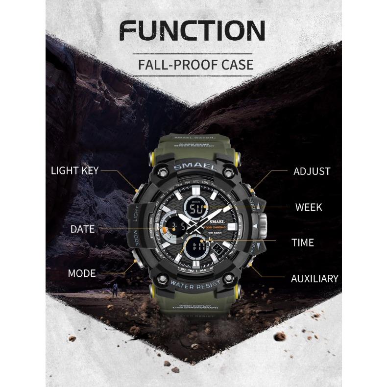 SMAEL Watch Мужские спортивные повседневные водонепроницаемые многофункциональные электронные часы