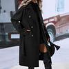 Women's Mid Length Wool Coat Double Breasted Trench Coat Long Sleeve Notched Lapel Overcoat with Belt Fall Winter Outerwear