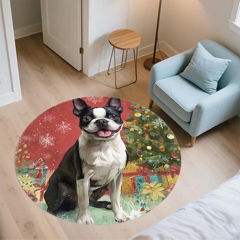 Cute Boston Terrier pattern round rug,Carpet Rug for Living Room Bedroom Playroom ,Non-slip Floor Mat,Holiday Gifts and Birthday Gifts.