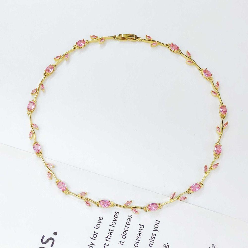 Light Luxury Rose Flower Necklace Copper Zircon Vine Necklace Classic Zircon Necklace  Weddings