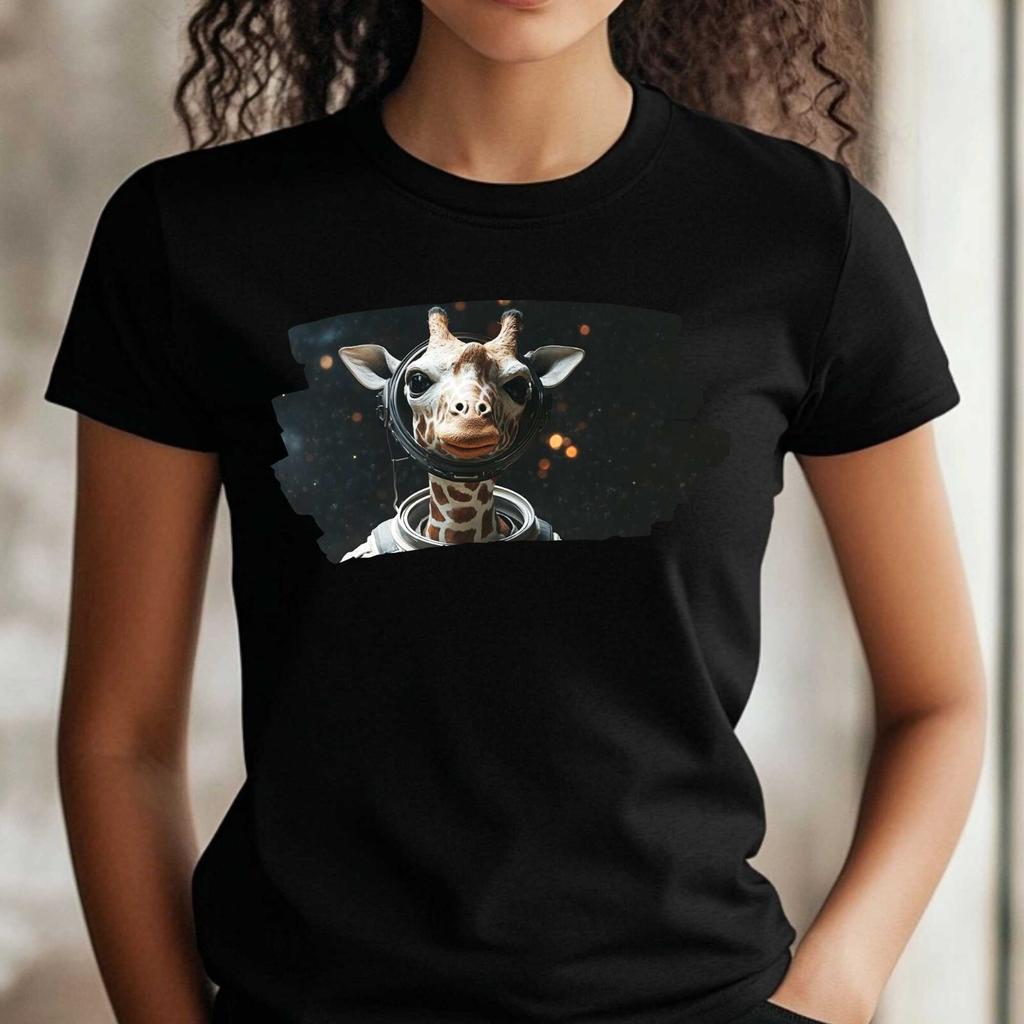 T-Shirt Frauen Giraffe als Astronaut Motiv Baumwolle Größe XS bis 3XLWird in neuem Fenster oder Tab geöffnet