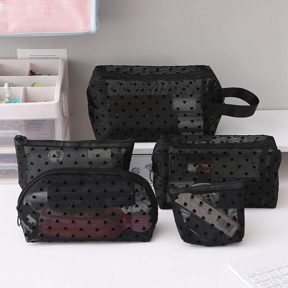 Multifunction Mesh Makeup Bag Black/White/Beige Lipstick Organizer Bags