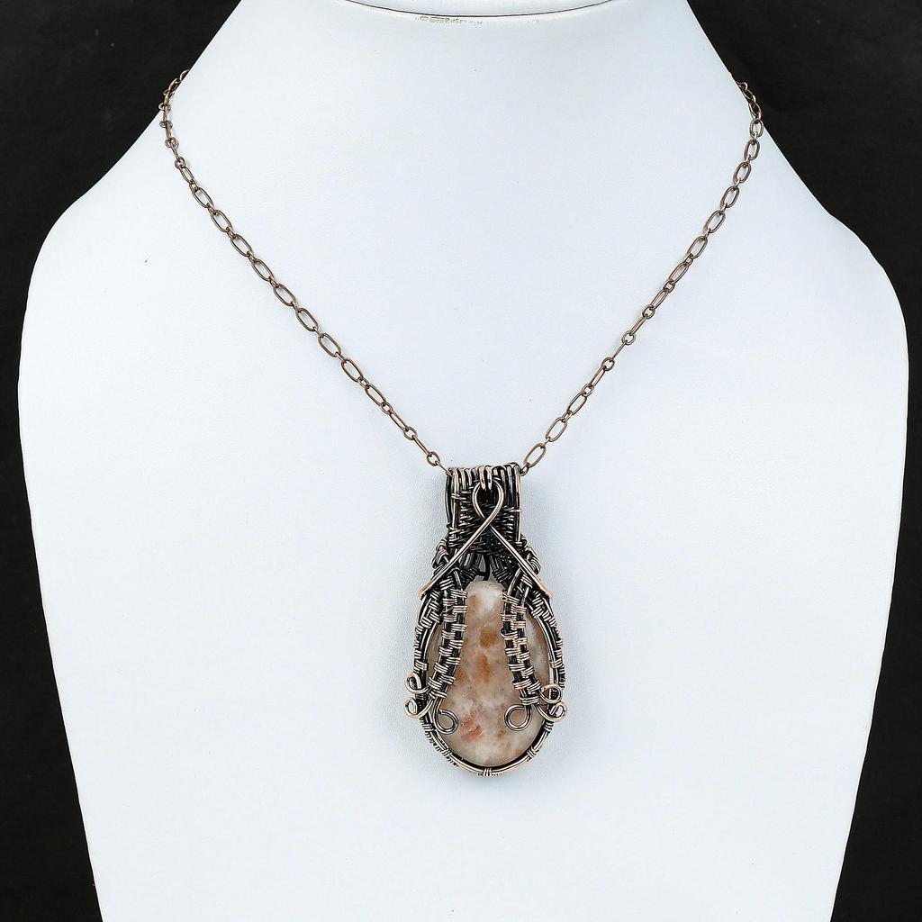 Подвеска из солнечного камня Подвеска, обернутая медной проволокой Подвеска ручной работы Украшения из драгоценных камней солнечного камня Достойная подвеска Подарок на годовщину Украшения из медной проволоки