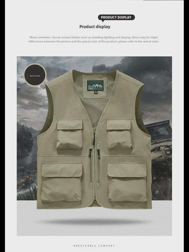 Мужской большой жилет с несколькими карманами для молодежи и пожилых людей - для работы на открытом воздухе и рыбалки