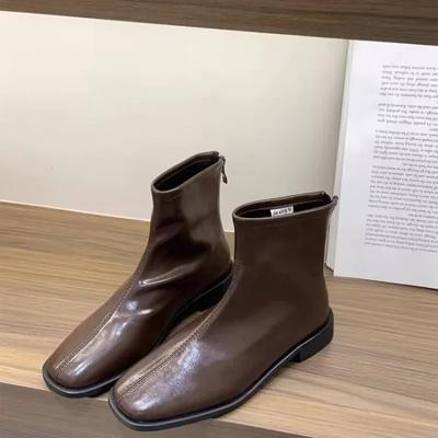 024 Высококачественная женская обувь, женские ботильоны, модные женские ботинки с молнией сзади, офисные и карьерные туфли, горячая распродажа, квадратный каблук, однотонные туфли для женщин