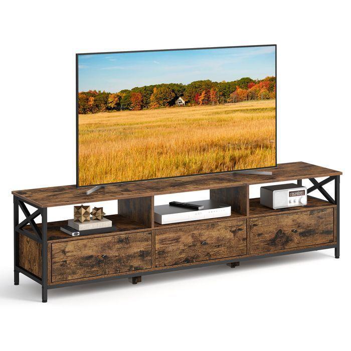 VASAGLE Meuble TV pour Télévision jusqu'à 80 Pouces, Support Télé, 178 x 40 x 50 cm, Cadre en Acier, Marron Rustique et Noir