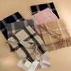 Grid-patterned Faux Cashmere Scarf for Women, Winter, High-end Feel, Cozy, Versatile, with Flowing Tassels, Perfect for Work or Casual Wear.
