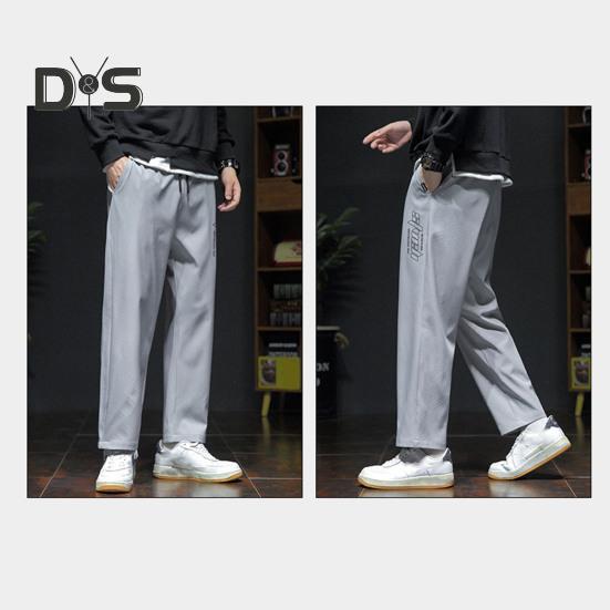 Мужские брюки весна-осень с боковыми карманами, эластичный пояс на шнурке, широкие тонкие брюки, однотонные свободные спортивные брюки в уличном стиле для повседневной работы