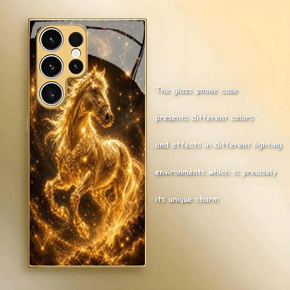 Electroplated Gold Shockproof Phone Case For Samsung Galaxy S26/S25 Edge/S24/S23 FE Ultra Featuring Lucky Golden Horse Design