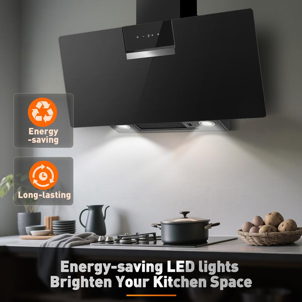 SNDOAS 90cm Range Hood A+++ 800 M³/h Drafting Power 3+ Booster Stages Touchscreen Activated with Activated Carbon Filter