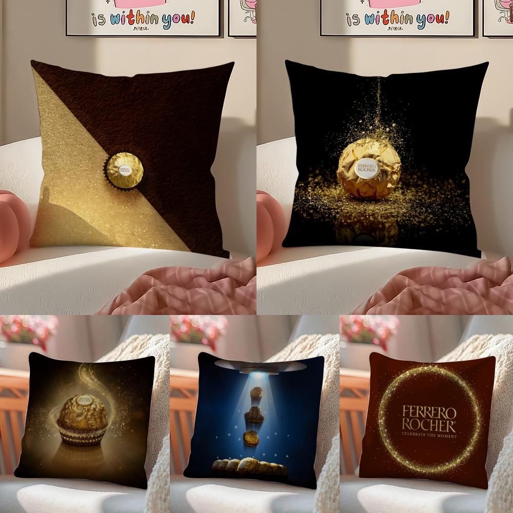 Style Of FFerrero Rochers Chocolates Logo Cushion Cover Pillowcase Short Plush Invisible zipper Room Sofa Cushion Cover