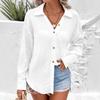 Double Wrinkle Shirt Solid Color Lapel Loose Long Sleeve Button-up Shirt Women's Top
