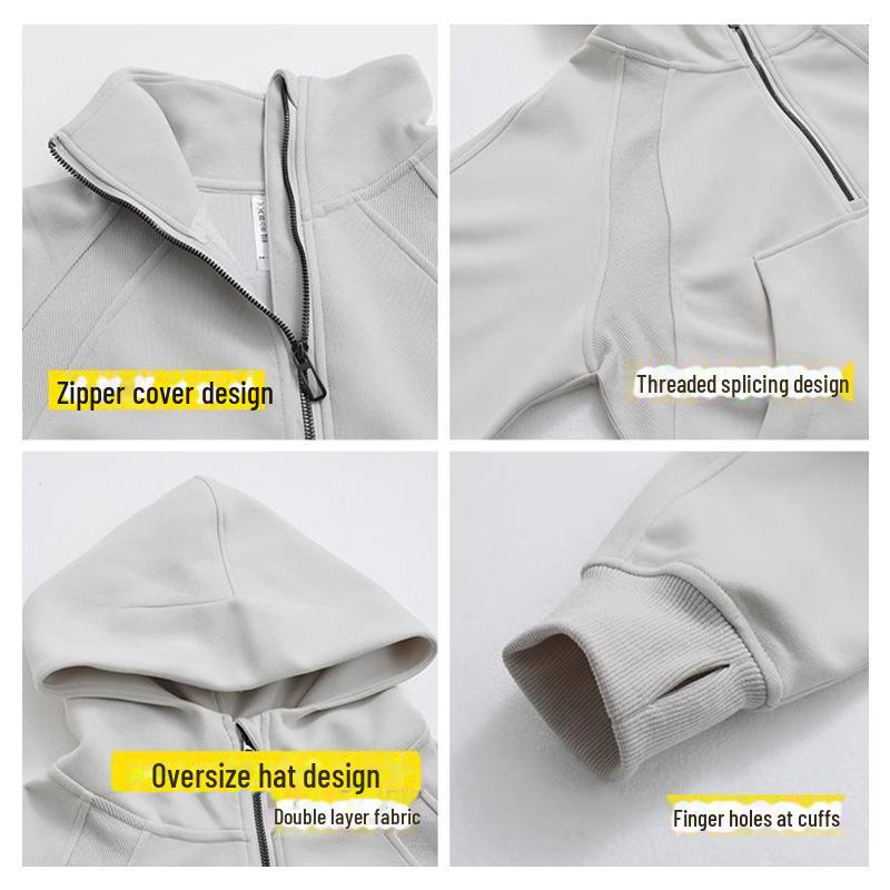 Женская весенняя куртка для йоги с капюшоном и полумолнией - короткая модель