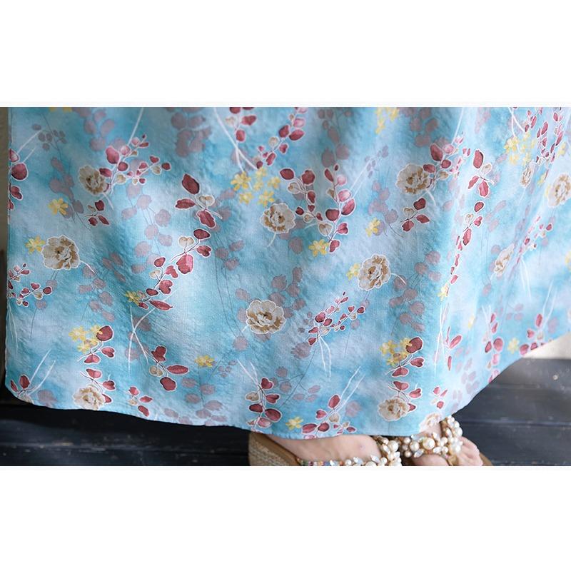 DIMANAF Plus Size 2025 Summer Long Dress Women Basic Linen Vintage O-Neck Beach Casual Dress Loose Dress Floral