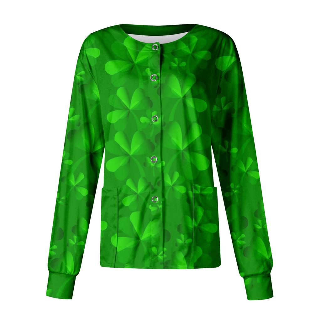 Женская повседневная однобортная рубашка с длинными рукавами St. Кардиган для рабочей одежды с принтом ко Дню Святого Патрика