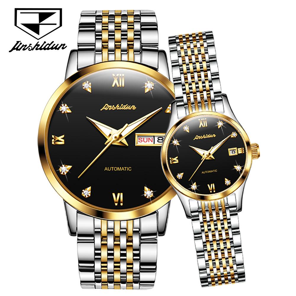 JINSHIDUN New Business and Leisure Men's Watches Fashion Diamond Belt Calendar Waterproof Couples High -end Women's Watch