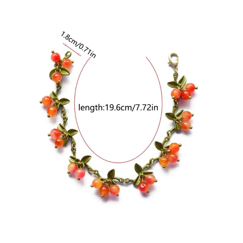 2026 NEW Sweet Colorful Beaded Plant Leaves Fruit Peach Cranberry Bracelet For Women Party Birthday Jewelry Gift