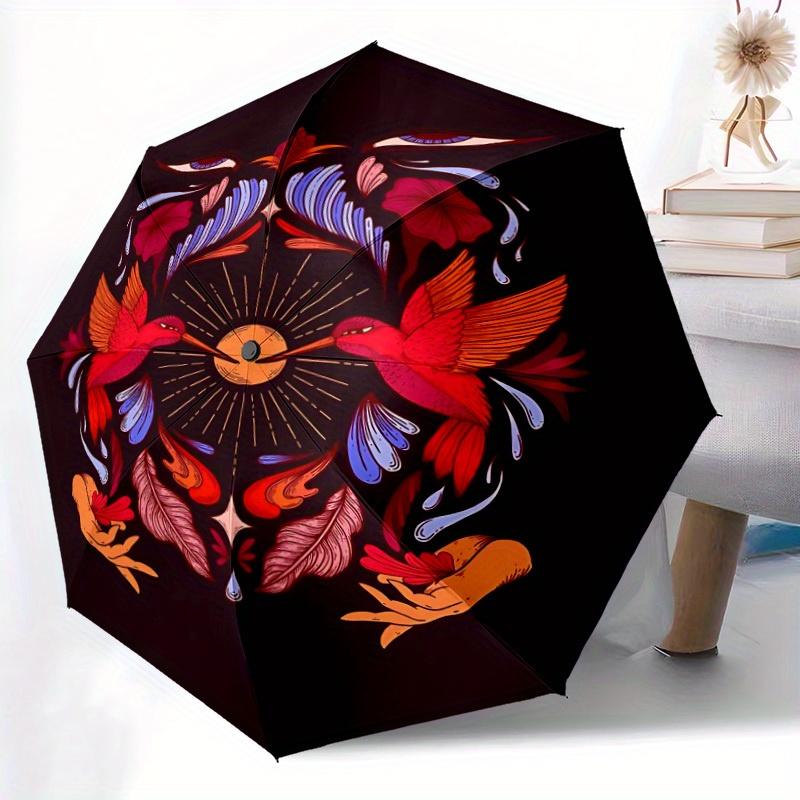 1pc Hummingbird Mandala Automatic Open/close Folding Compact Umbrella, 8-Rib Sturdy Canopy, Lightweight Portable, Everyday Use, Gift, Outdoor Umbrella