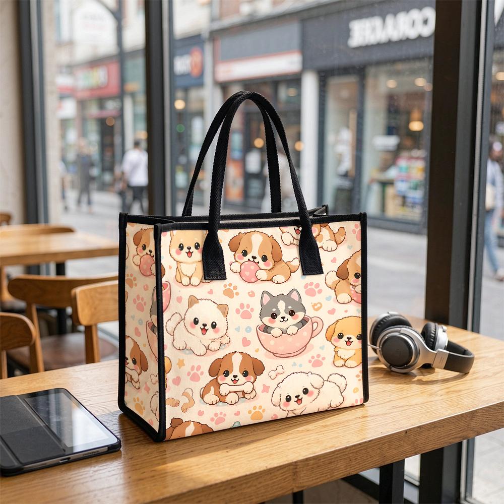 Cute Cartoon Puppy Print Fashion Casual Portable Large Capacity Daily Tote Bag