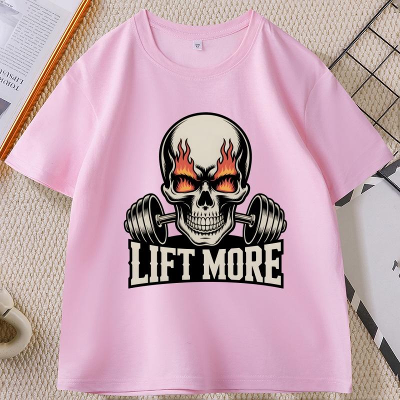 Flaming Skull Lift More T Shirt for Unisex Fire Eyes Gym Tshirt Casual Cotton Shortsleeved Tshirt WOMEN Clothing Ropa Hombre Tops