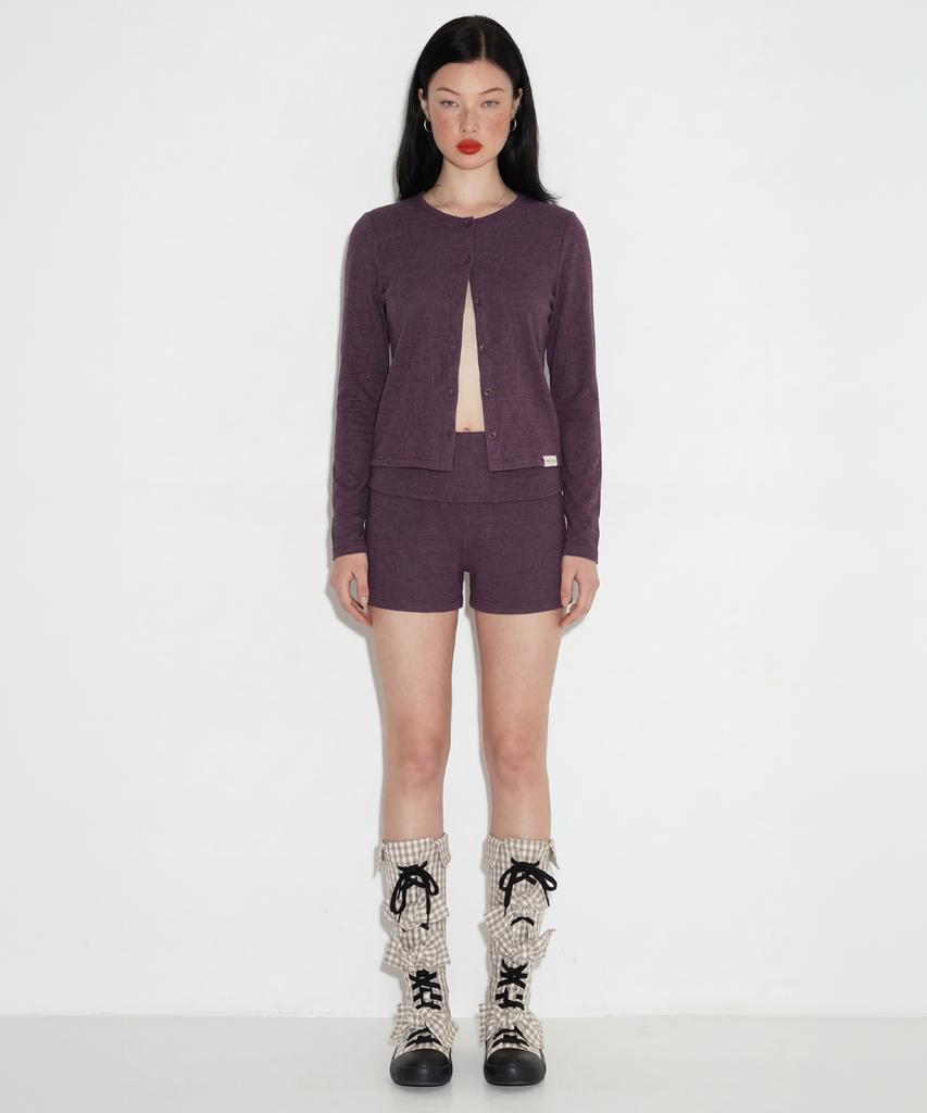 SETSETSET Striped Fold Waist Shorts Dark Purple
