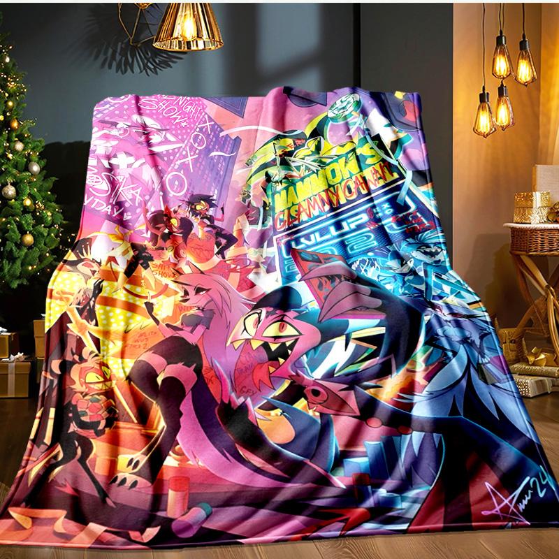 Cityscape Hazbin Nightmares Blanket Flannel Throw for Sofa, Indoor, Camping, Living Room, Office, Chair, And Bed Soft Birthday Gift