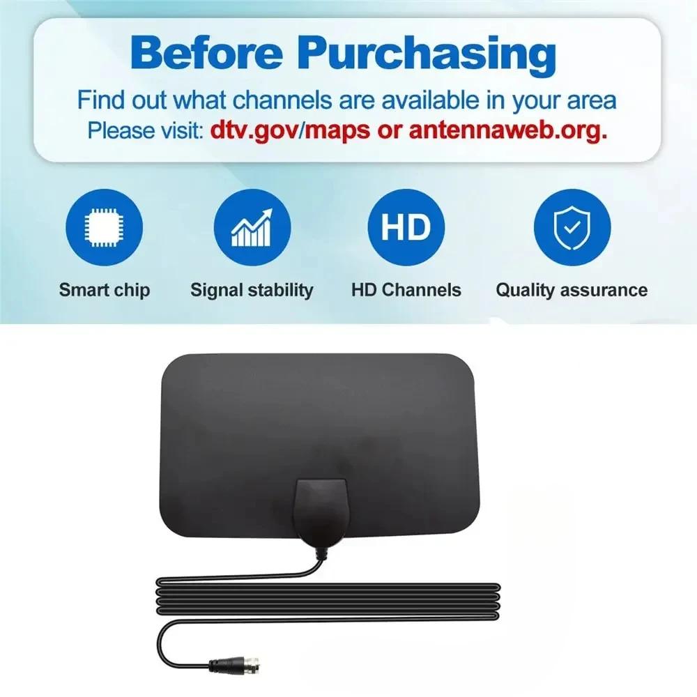 TV Antenna 4K 25DB High Gain HD TV DTV Box Digital EU Plug 3000 Miles Booster Active Indoor Aerial Flat Design