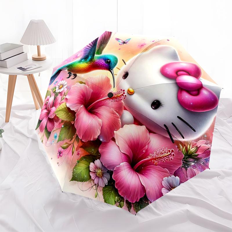 1pc Hello Kitty Automatic Opening/Closing Umbrella with Pink Bow, Portable Folding Design, Outdoor for Fans, Travelers, Daily Use, Gift Idea.H056