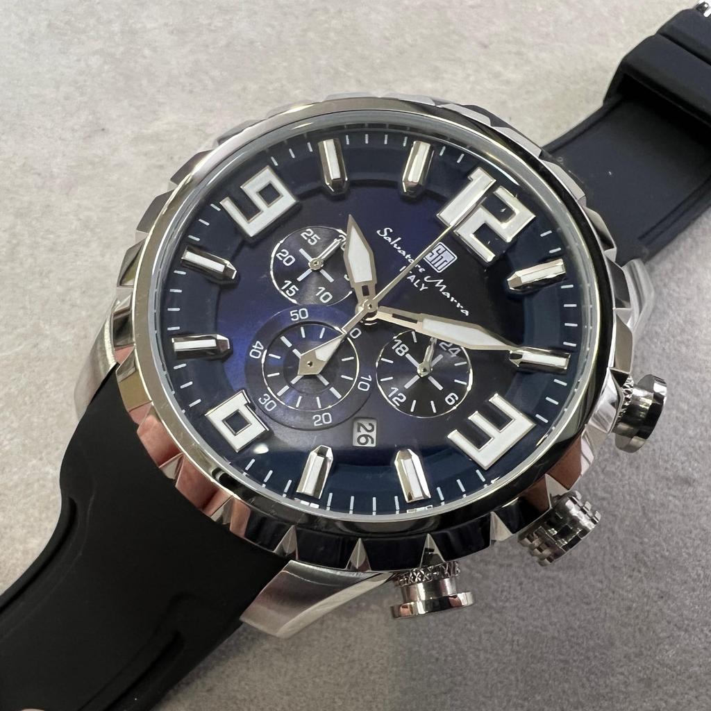 Часы хронограф бизнес аналоговый кварц синий BLBK с крестом [Salvatore Marra] мужские [Товар]