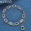Hot Sale 925 Sterling Silver Square Multicolour Crystal Bracelet Chain For Women Fashion Wedding Party Charm Jewelry Gift