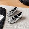 Silver Inner Height Increase Ballet Single Shoes Women's Summer 2025 New French Bow Mary Jane Shoes Flat Large Size Women's Shoes