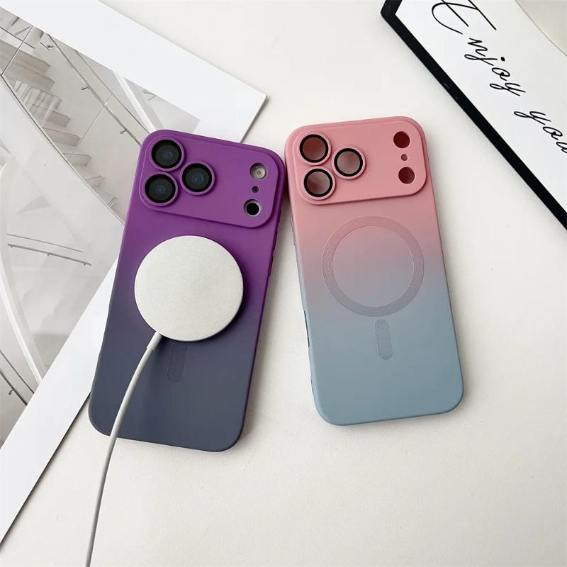 Магнитный Чехол для Телефона с Градиентным Цветом Для iPhone 17 16 15 14 Plus 13 12 11 Pro Max Для Беспроводной Зарядки Magsafe Мягкий Силиконовый Чехол