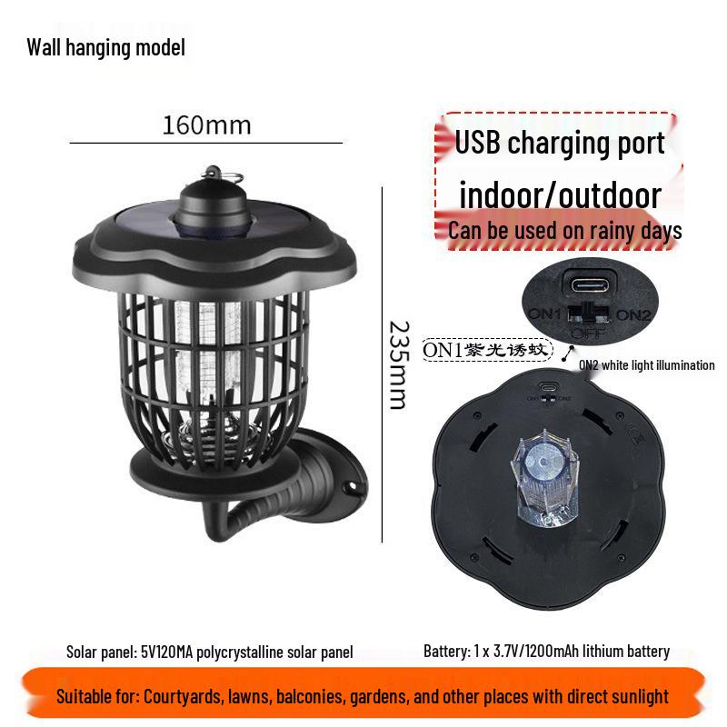 Водонепроницаемая перезаряжаемая солнечная лампа-уничтожитель насекомых и комаров для использования на открытом воздухе