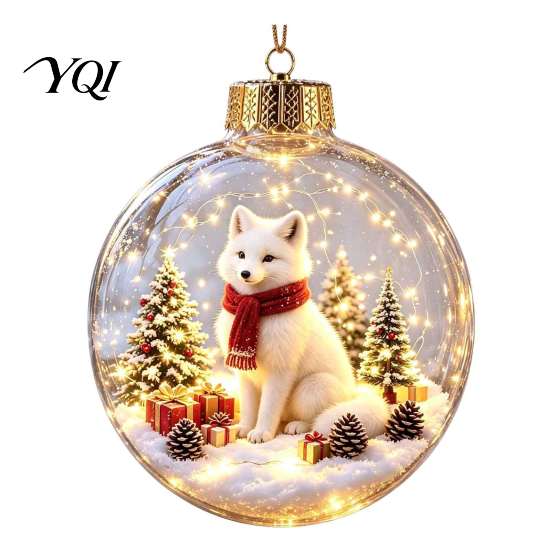 Festive Window Display Ornaments 3D Christmas Animal Faux Crystal Ball Ornament, Lighted Acrylic Hanging Decor Holiday with Hedgehog Penguin