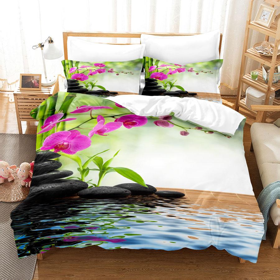 Comforter Green Flower Double Bed With Lotus Bedding Set King Size 3Pcs 2Pcs Single Twin Full 200X200 220X240Cm